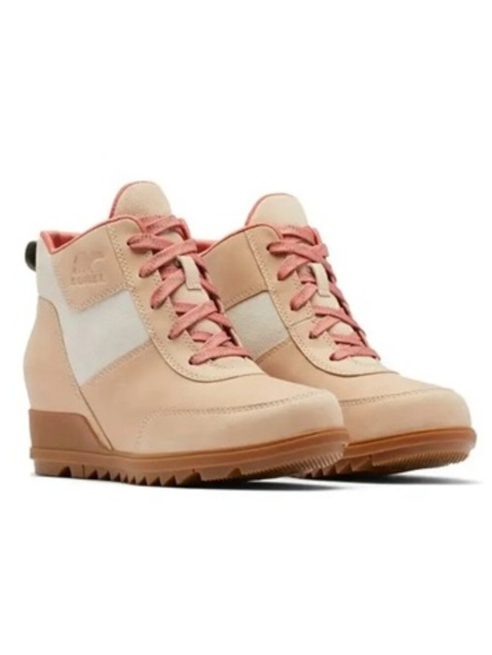Sorel Evie Sport Lace Up Leather Waterproof Wedge Bootie Boots Nova Sand 8